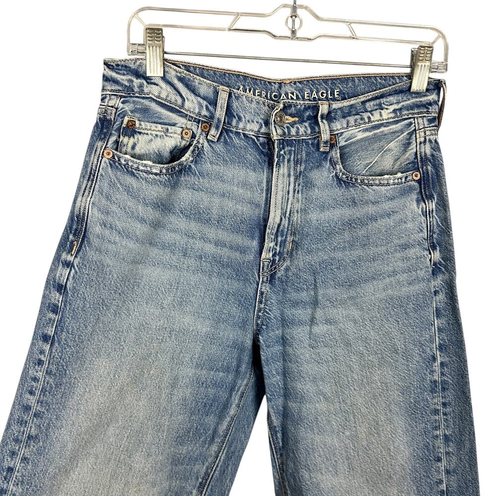 American Eagle High Rise Baggy Wide Leg Raw Hem Distressed 90s Y2K Baggy Jeans 2 - Picture 3 of 7